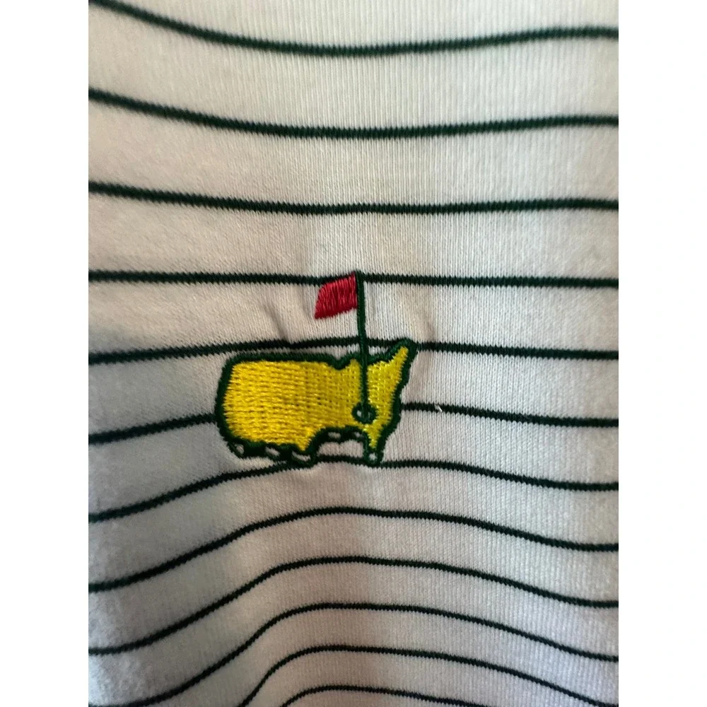 Augusta National‎ Golf Club Polo Shirt Mens XL White Green Striped Masters Logo